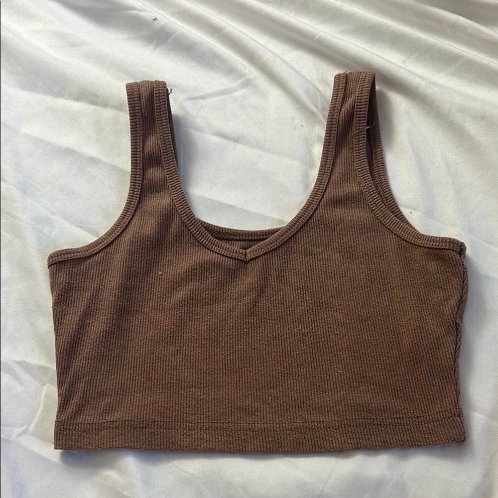 Brown Ribbed Crop Top
